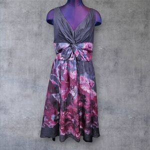 Lela Rose & Target Purple Watercolor Floral Silk Blend Midi Dress Size 12‎ C102